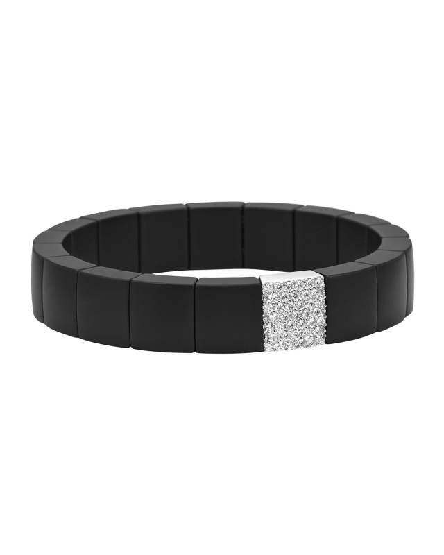 Matte Black Ceramic & 18k White Gold Stretch Bracelet w/ Diamonds