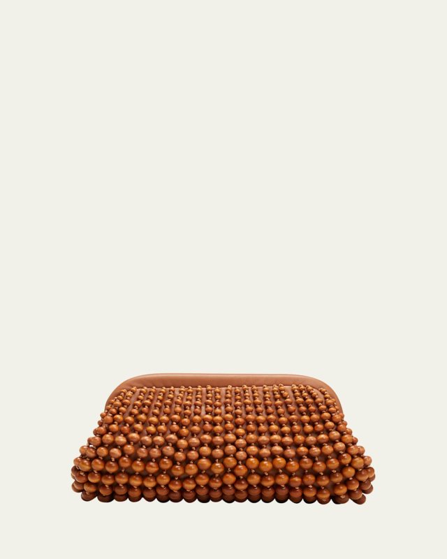 Nia Wooden Beaded Clutch Bag, Chestnut