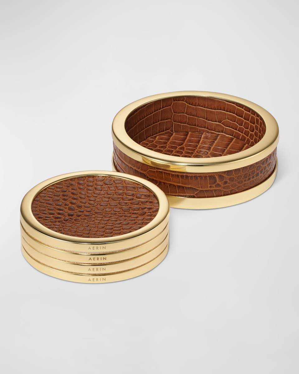 Colette Croc-Embossed Leather Coasters, Set of 4