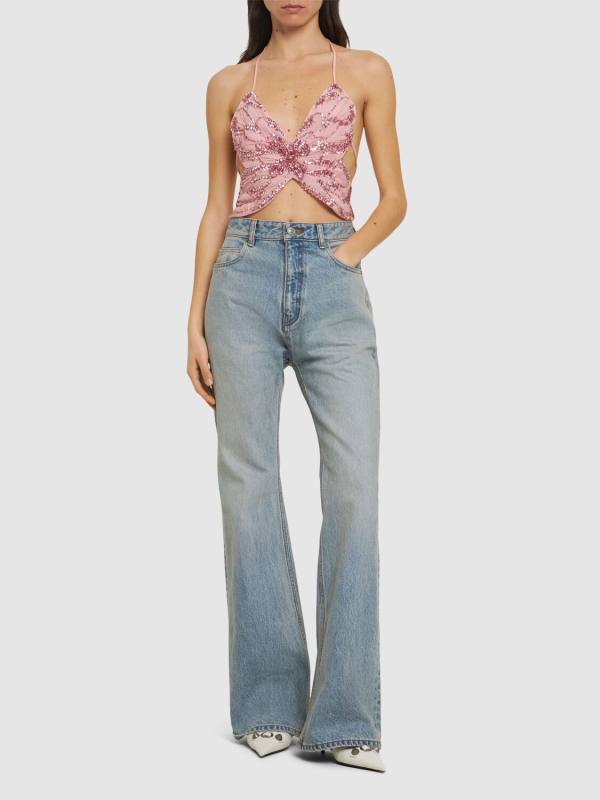 Blumarine Embroidered butterfly crop top