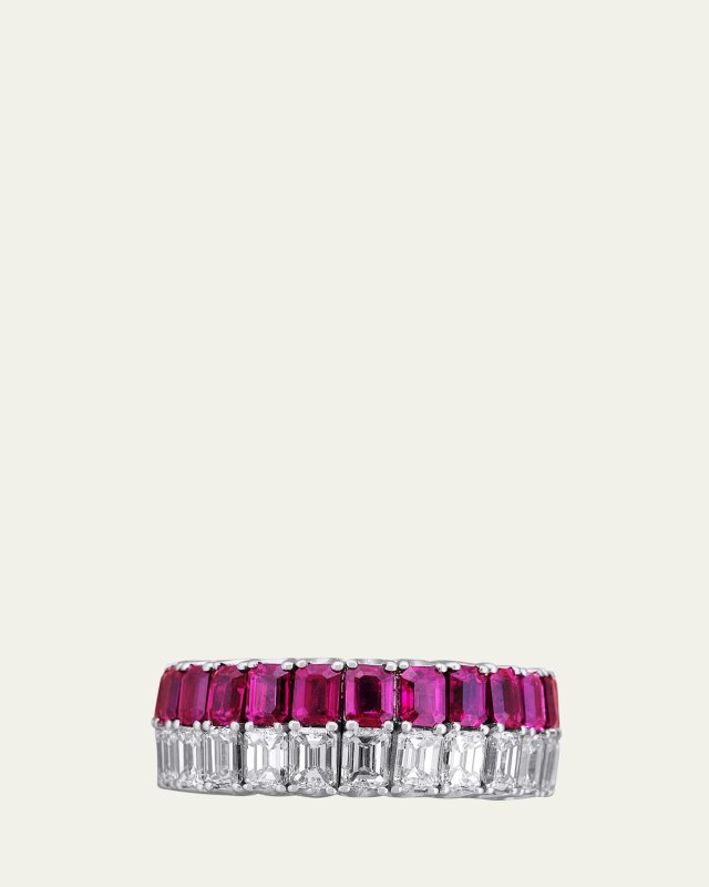 18K White Gold Xpandable 2-Row Ruby and Diamond Ring
