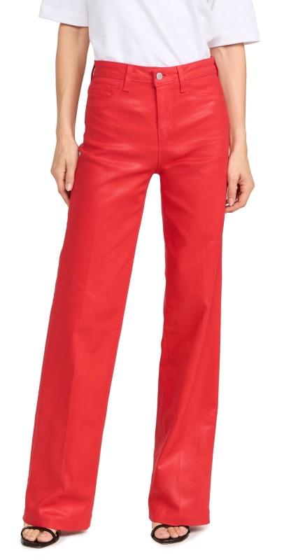 L'AGENCE Clayton High Rise Wide Leg Jeans Lava Red Coated