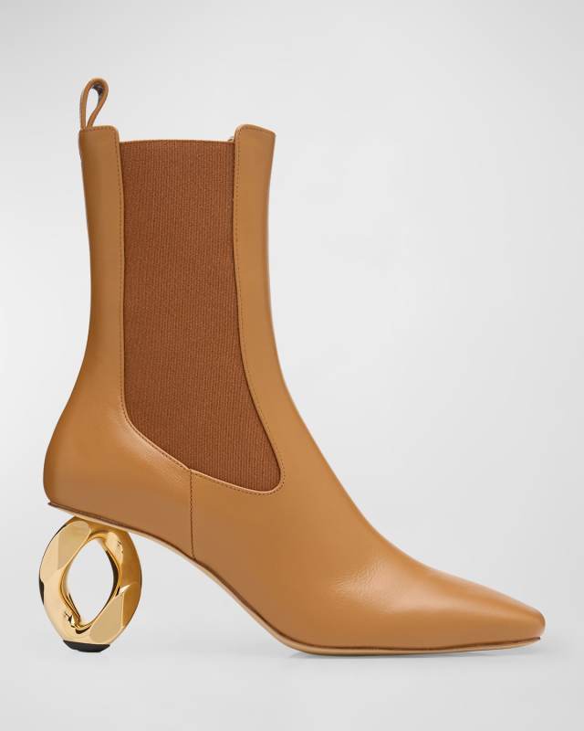 Leather Chain-Heel Chelsea Ankle Boots