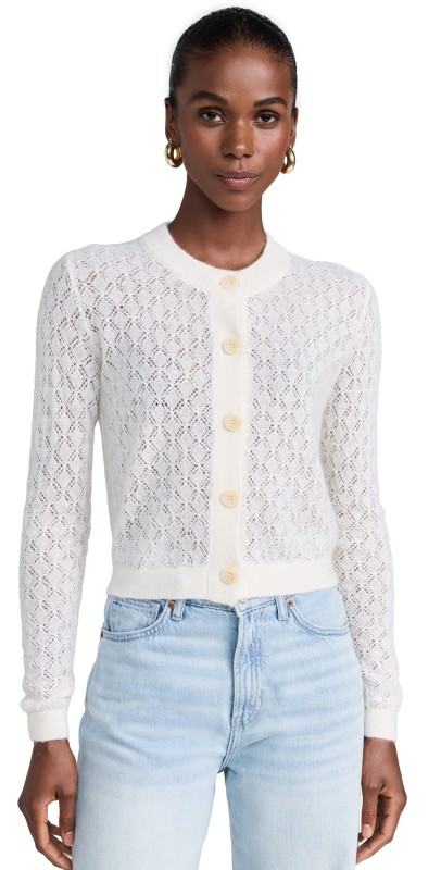 ATM Anthony Thomas Melillo Wool Blend Textured Cardigan Chalk
