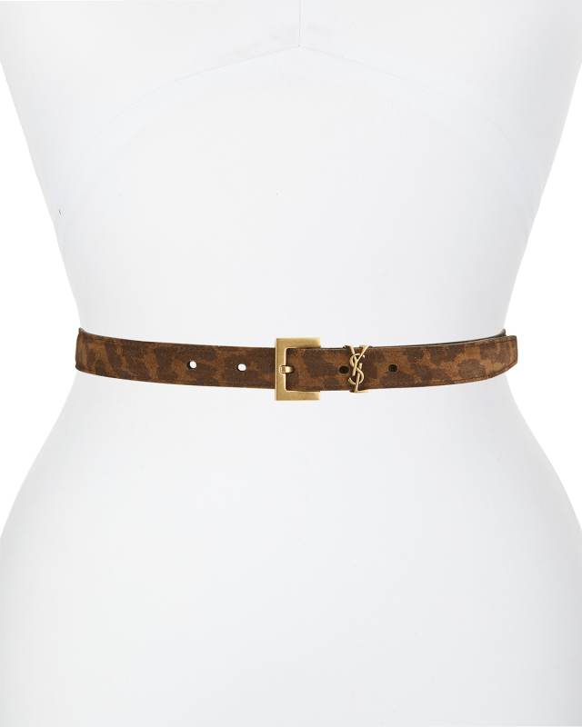 YSL Logo Leopard Suede Belt
