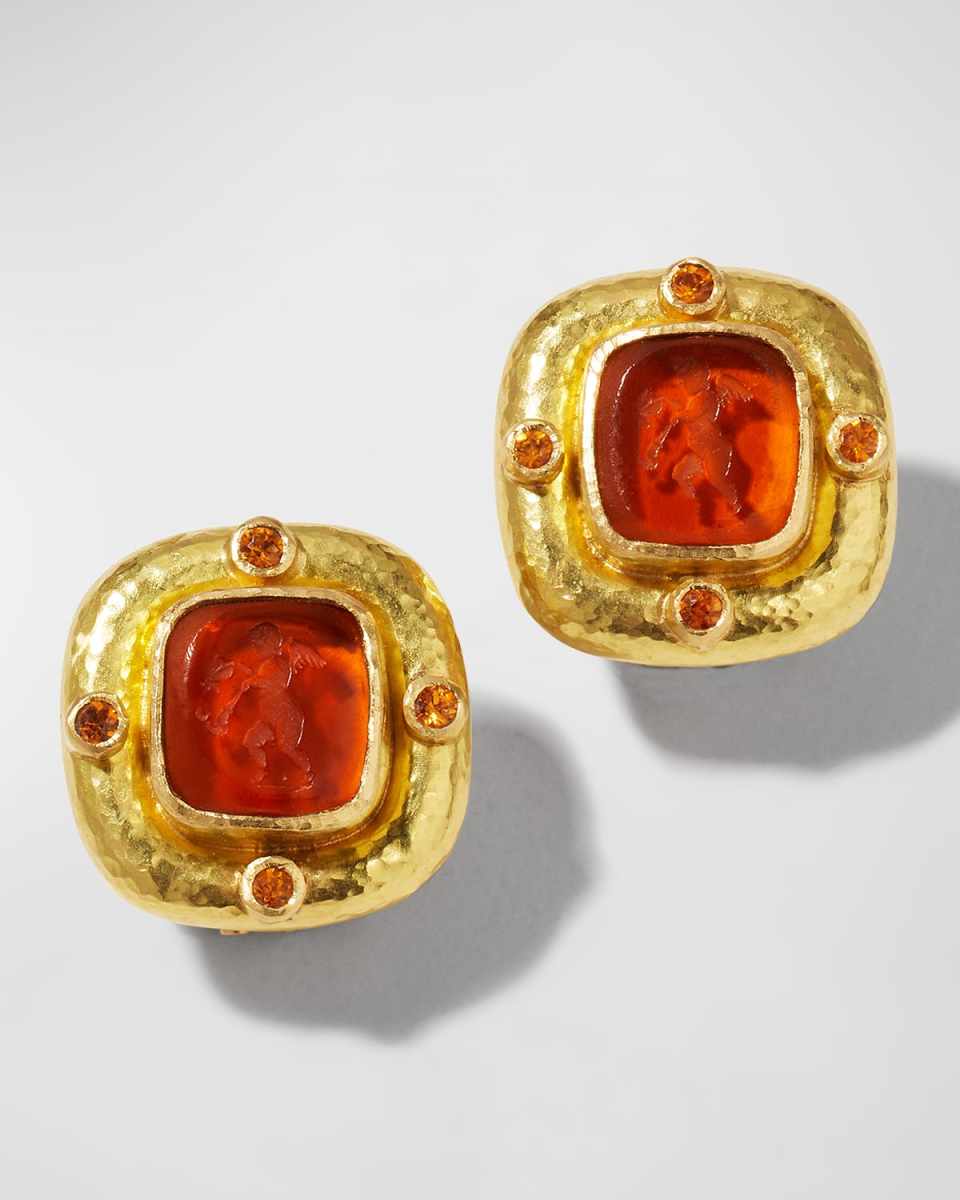 Putto Intaglio Clip/Post Earrings, Crystal