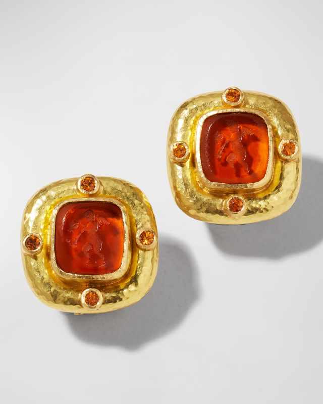 Putto Intaglio Clip/Post Earrings, Crystal