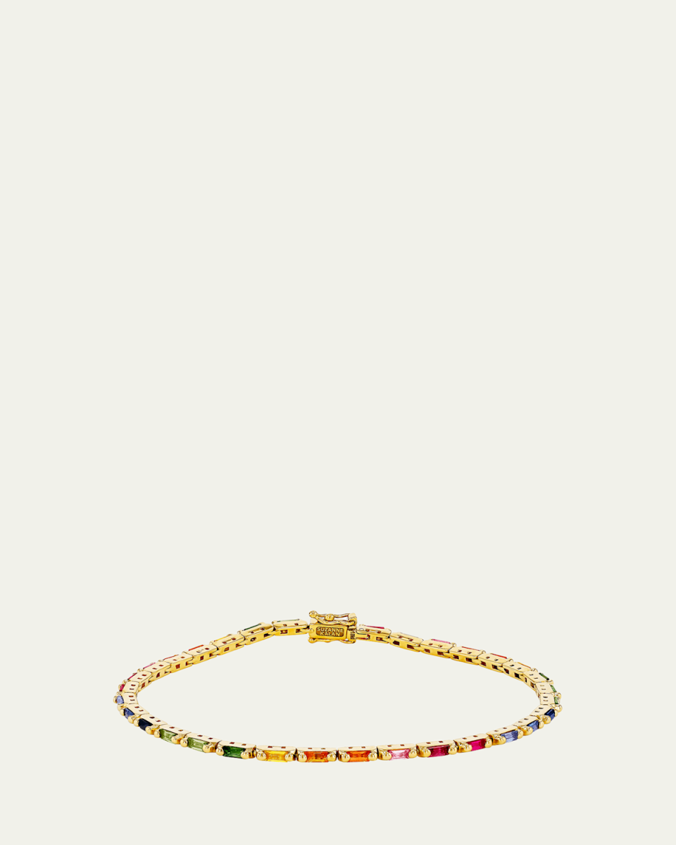 18K Yellow Gold Linear Rainbow Sapphire Tennis Bracelet