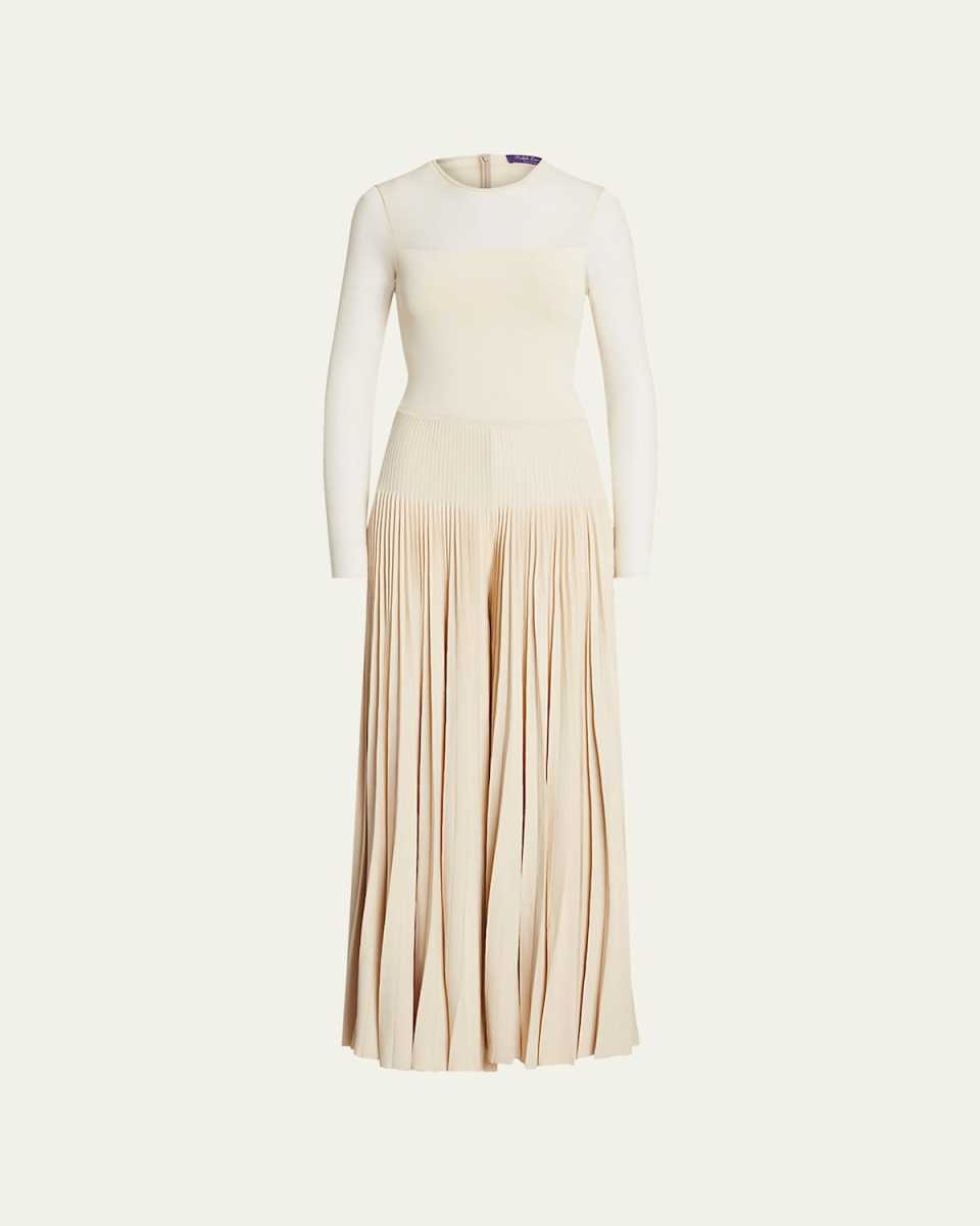 Pleated Wide-Leg Sheer Block Jumpsuit
