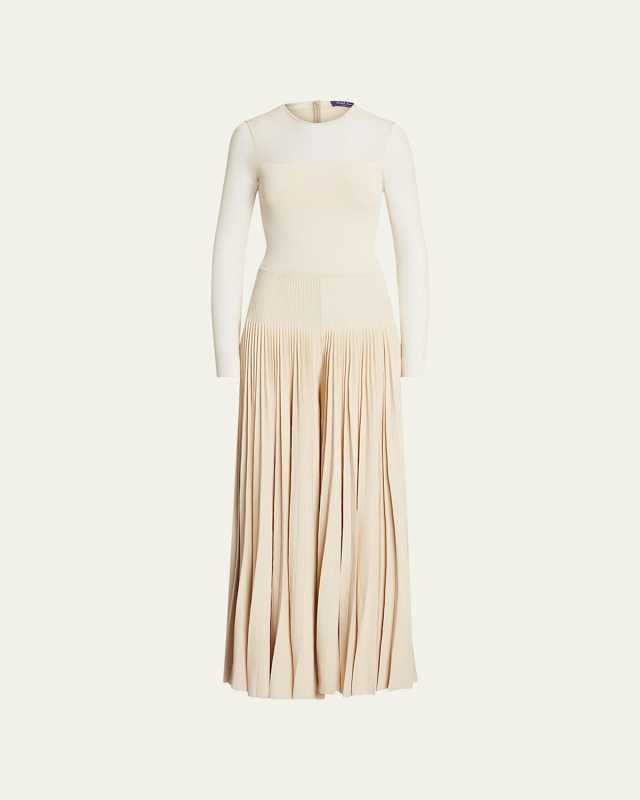 Pleated Wide-Leg Sheer Block Jumpsuit