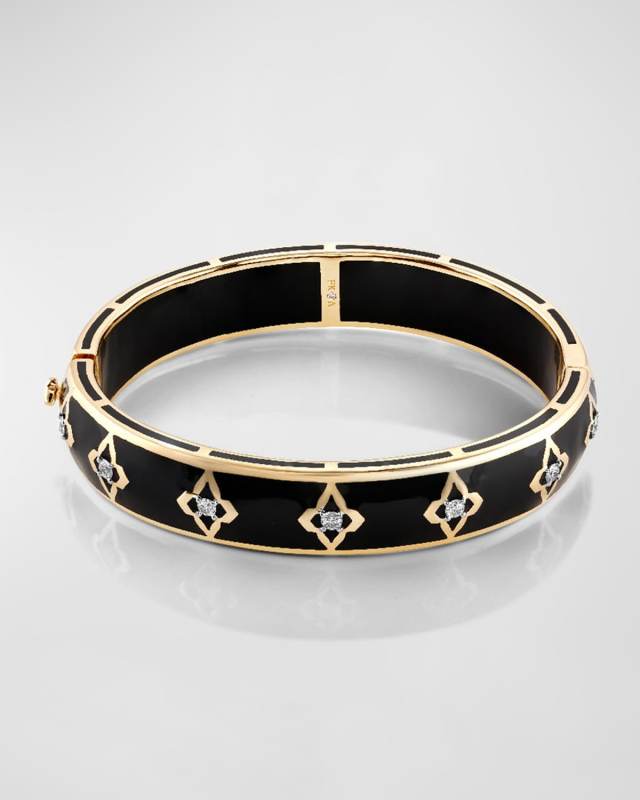 18K Yellow Gold Piano Black Statement Oval Bangle, 45mm x 55mm