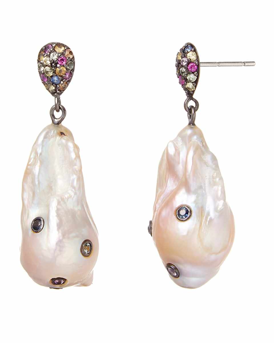 Sapphire & Baroque Pearl Drop Earrings