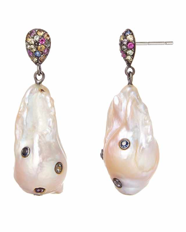 Sapphire & Baroque Pearl Drop Earrings