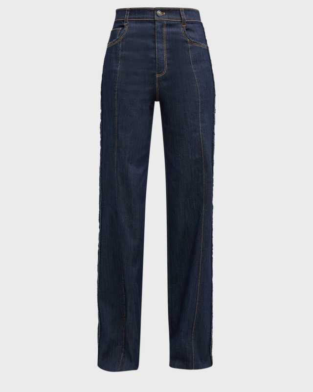 Francine Topstitched High-Rise Straight-Leg Pants