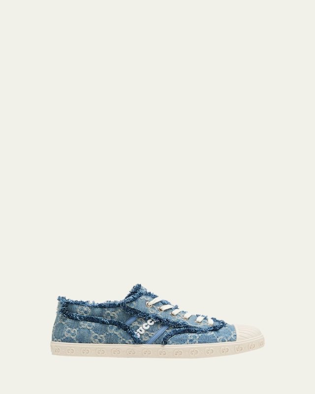 GG Frayed Denim Low-Top Sneakers