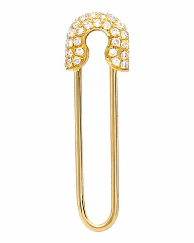 14k Yellow Gold Diamond Safety Pin Stud Earring, Single