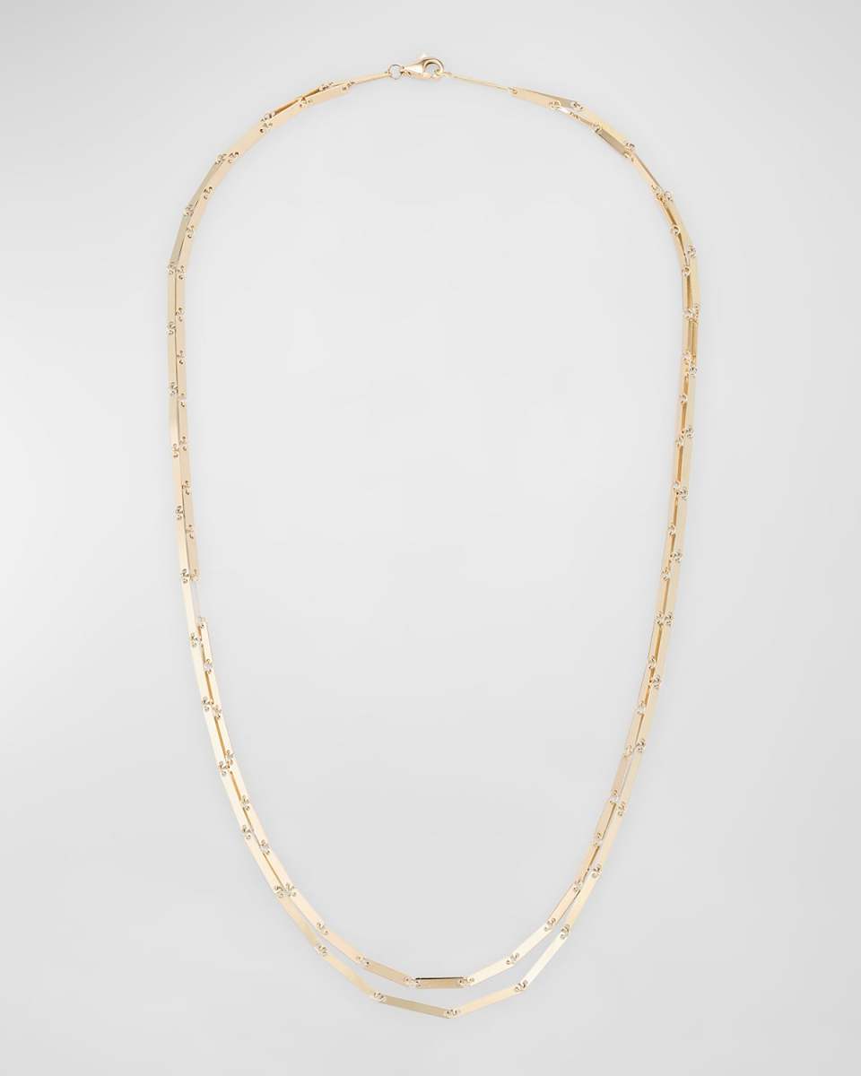14K Yellow Gold Laser Mini Rectangle Double-Strand Necklace, 17.5"