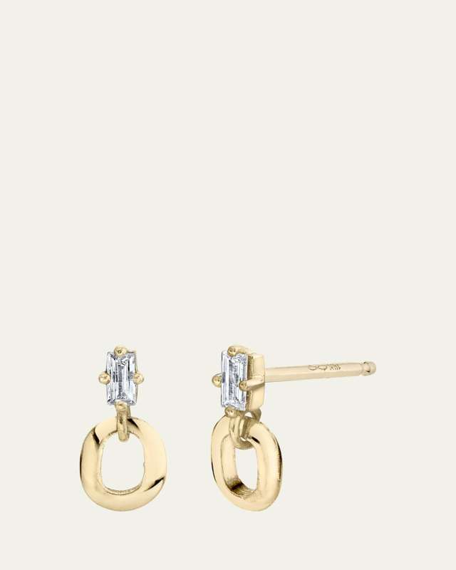 18K Yellow Gold Prong-Set Baguette Diamond Stud Earrings