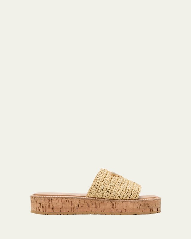 Raffia Cork Flatform Slide Sandals