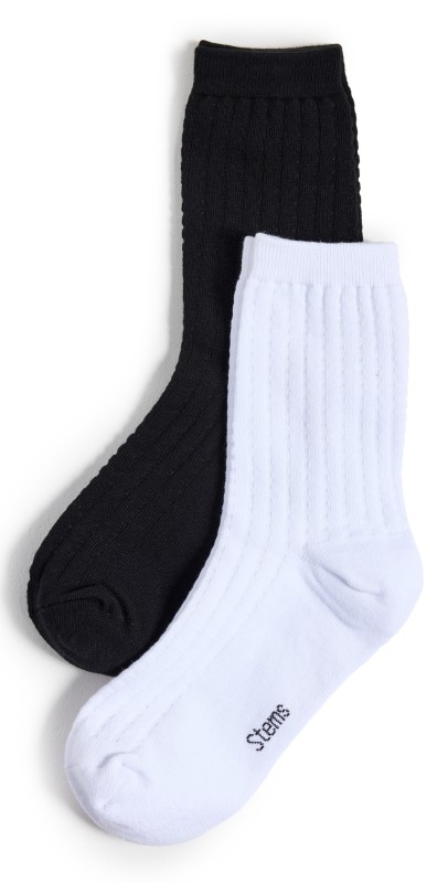 Stems 2 Pack Waffle Knit Socks Black/Ivory