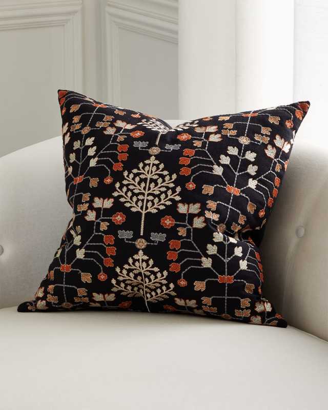 Moravia Embroidered Decorative Pillow, 22" Square