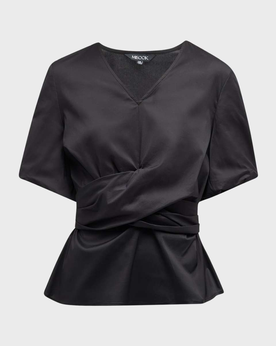 Crossover Puff-Sleeve Peplum Blouse