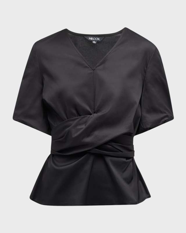 Crossover Puff-Sleeve Peplum Blouse