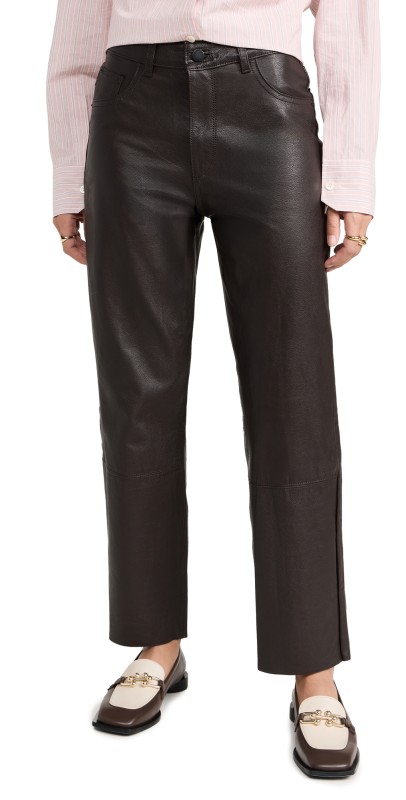 DL1961 Patti Straight High Rise Vintage Ankle Leather Pants Mahagony (Leather)