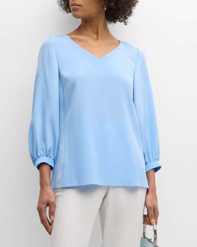 Blouson-Sleeve V-Neck Blouse