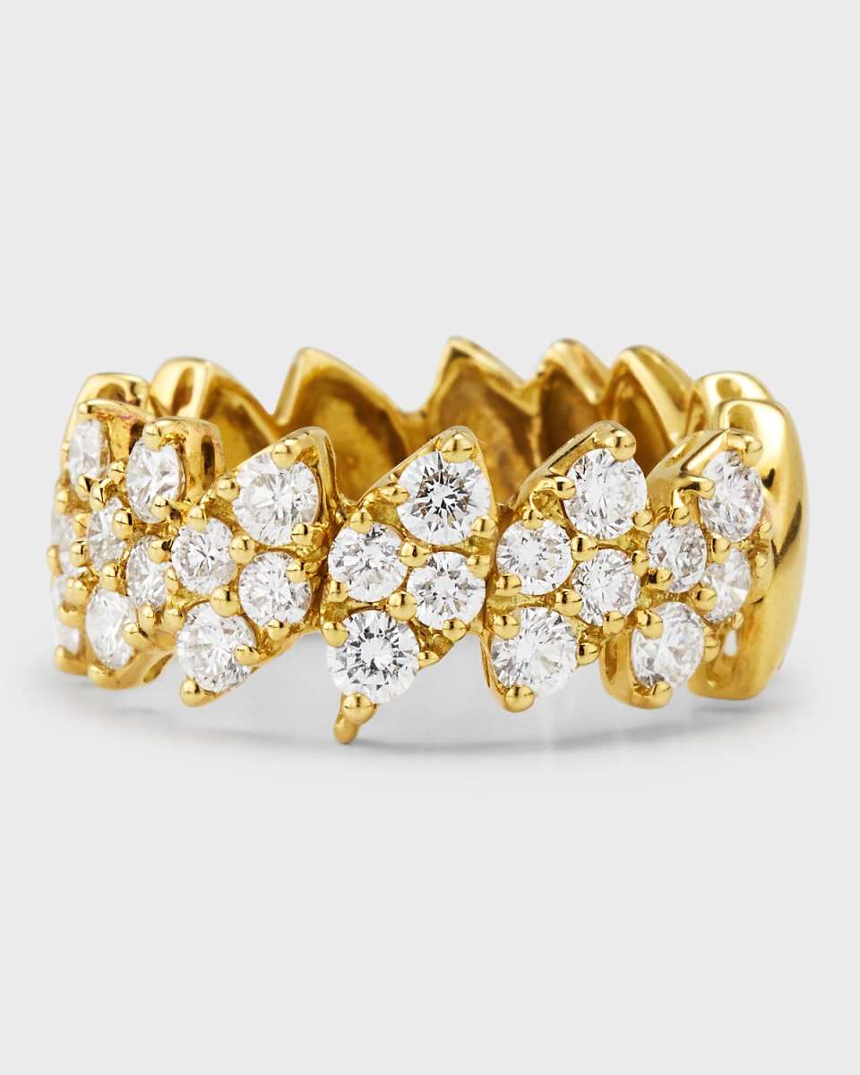 18K Yellow Gold Marquise Band Ring with Diamonds, Size 6.5
