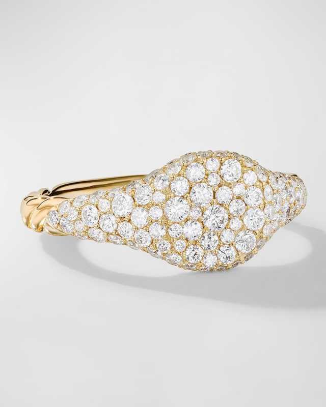 Sculpted Cable Pinky Ring with Diamonds in 18K Gold, 7mm
