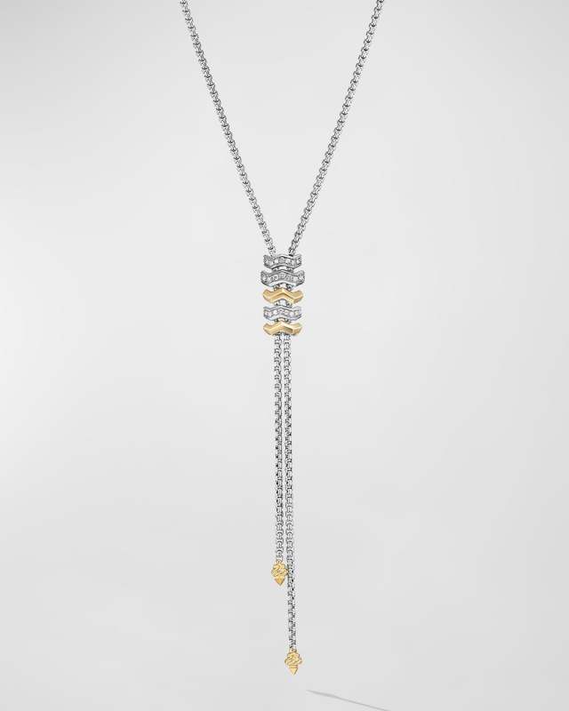 Zig Zag Stax Y Necklace with Diamonds in 18K Gold and Silver, 20mm, 17-20"L