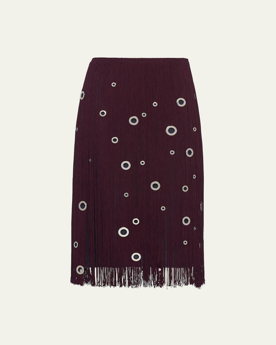 Fringe Grommet Midi Skirt