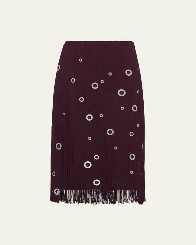 Fringe Grommet Midi Skirt