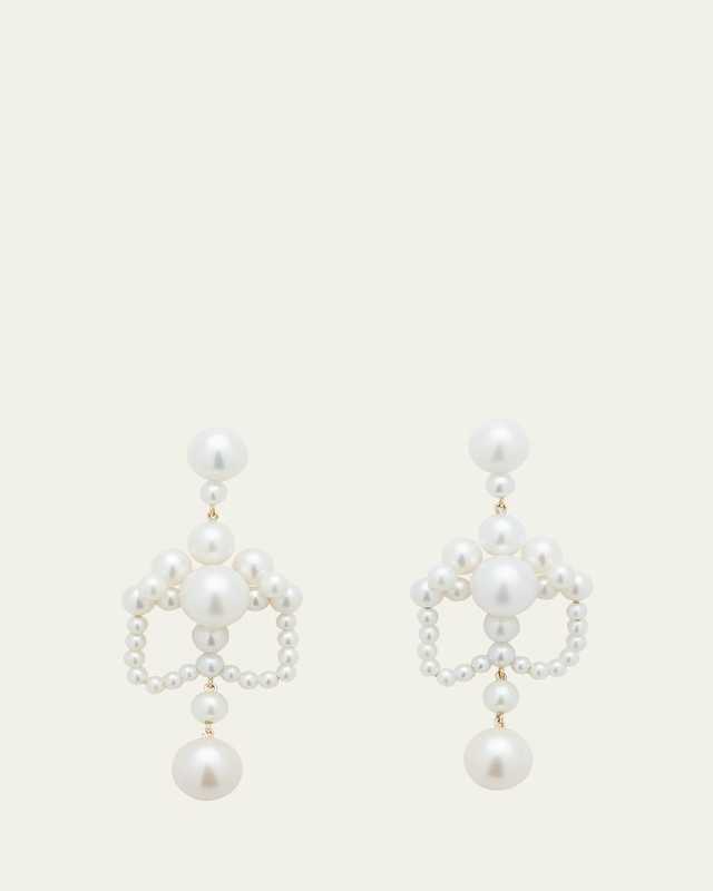 Grand Chateau de Perles Chandelier Earrings with Freshwater Pearls in 14K Yellow Gold