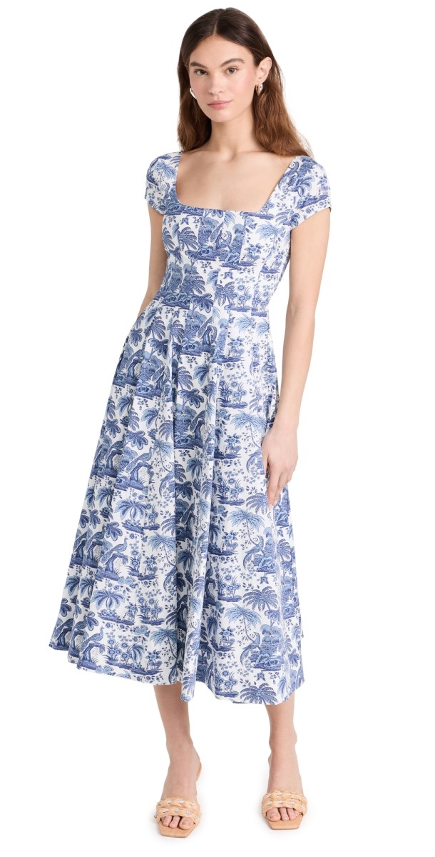 STAUD Short Sleeve Wells Dress Blue Toile