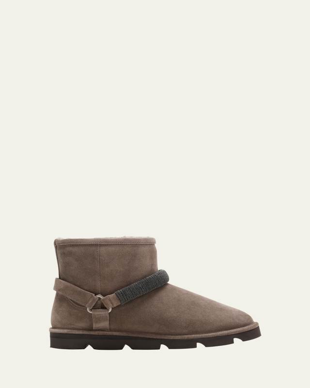 Suede Shearling Monili Harness Boots
