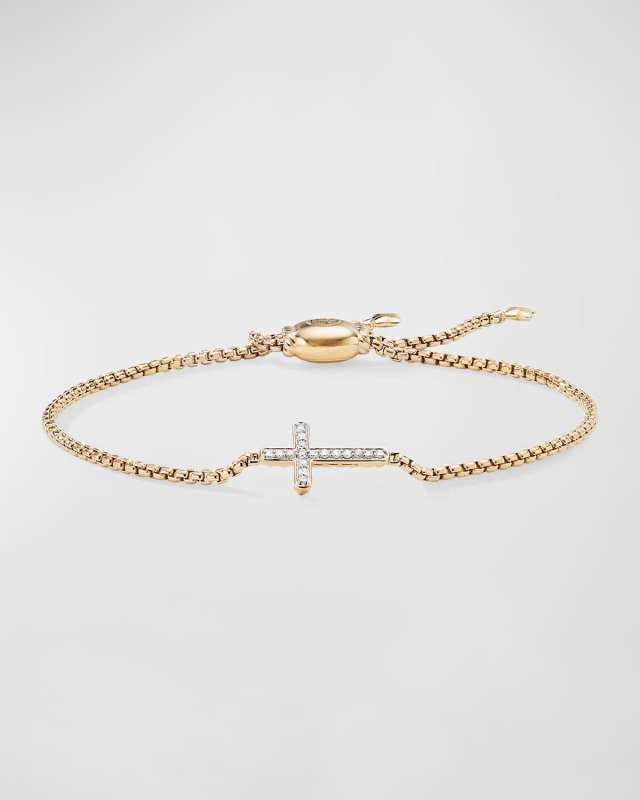 18K Gold Petite Sideways Diamond Cross Bracelet