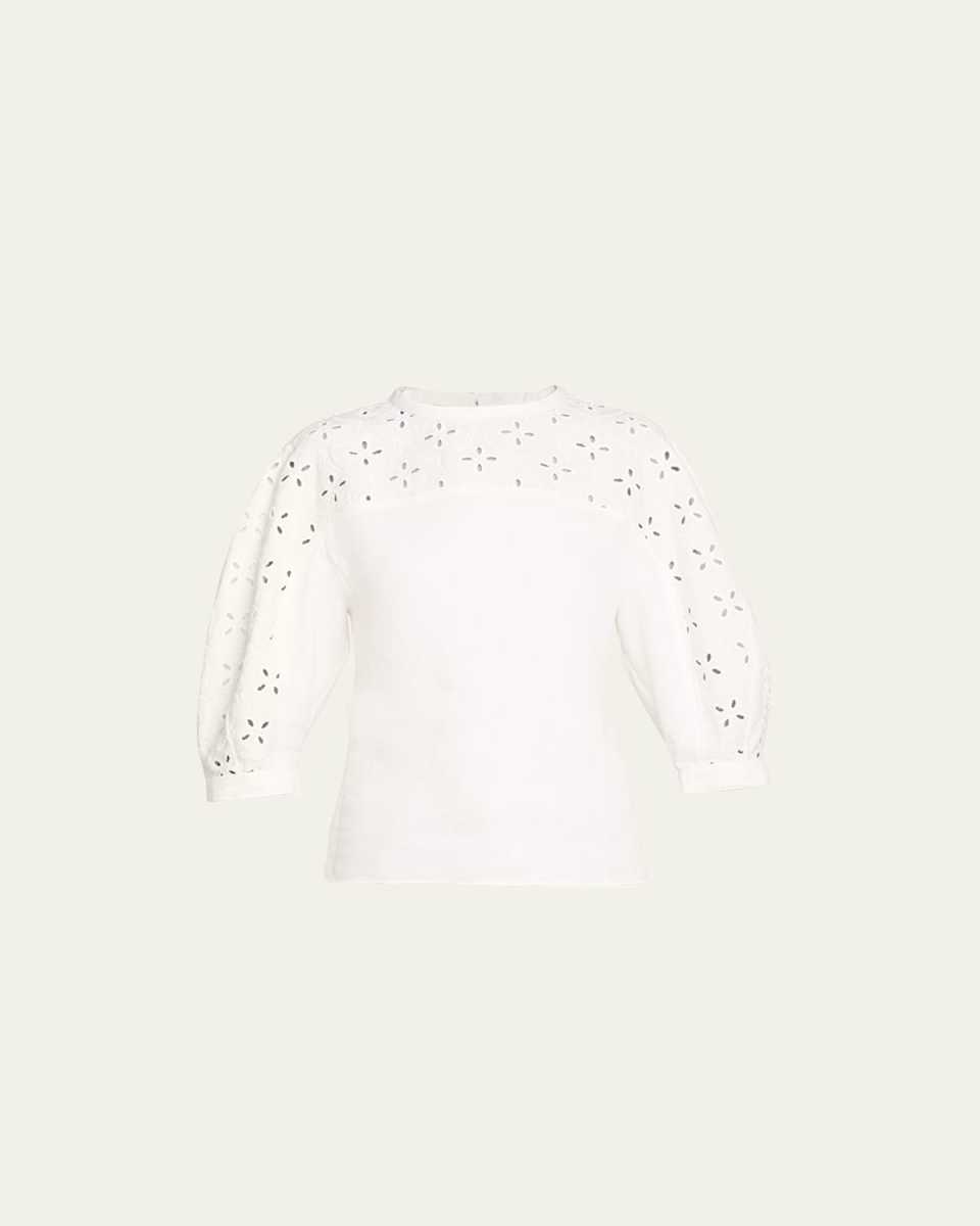 Linen Top with Eyelet Embroidery