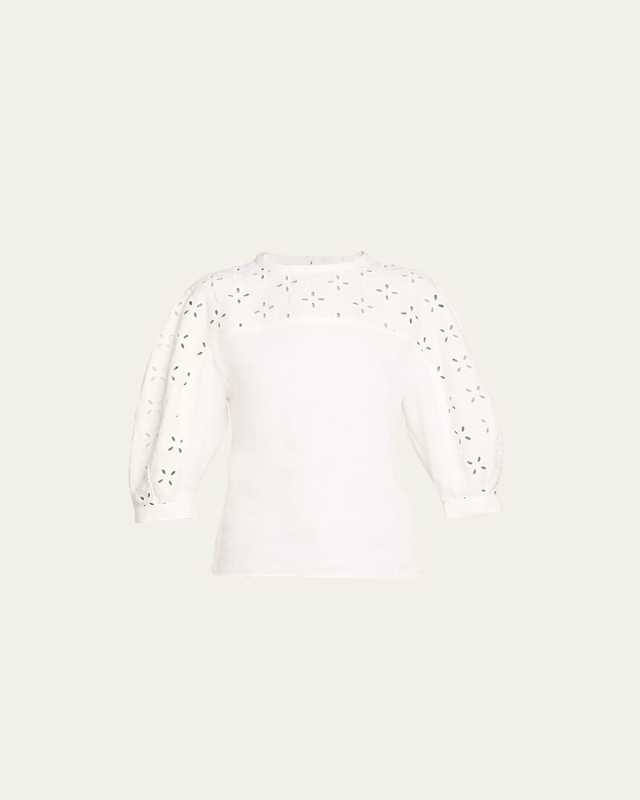 Linen Top with Eyelet Embroidery
