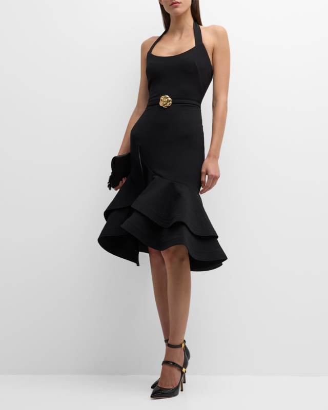 Tiered-Ruffle Drop-Waist Halter Dress