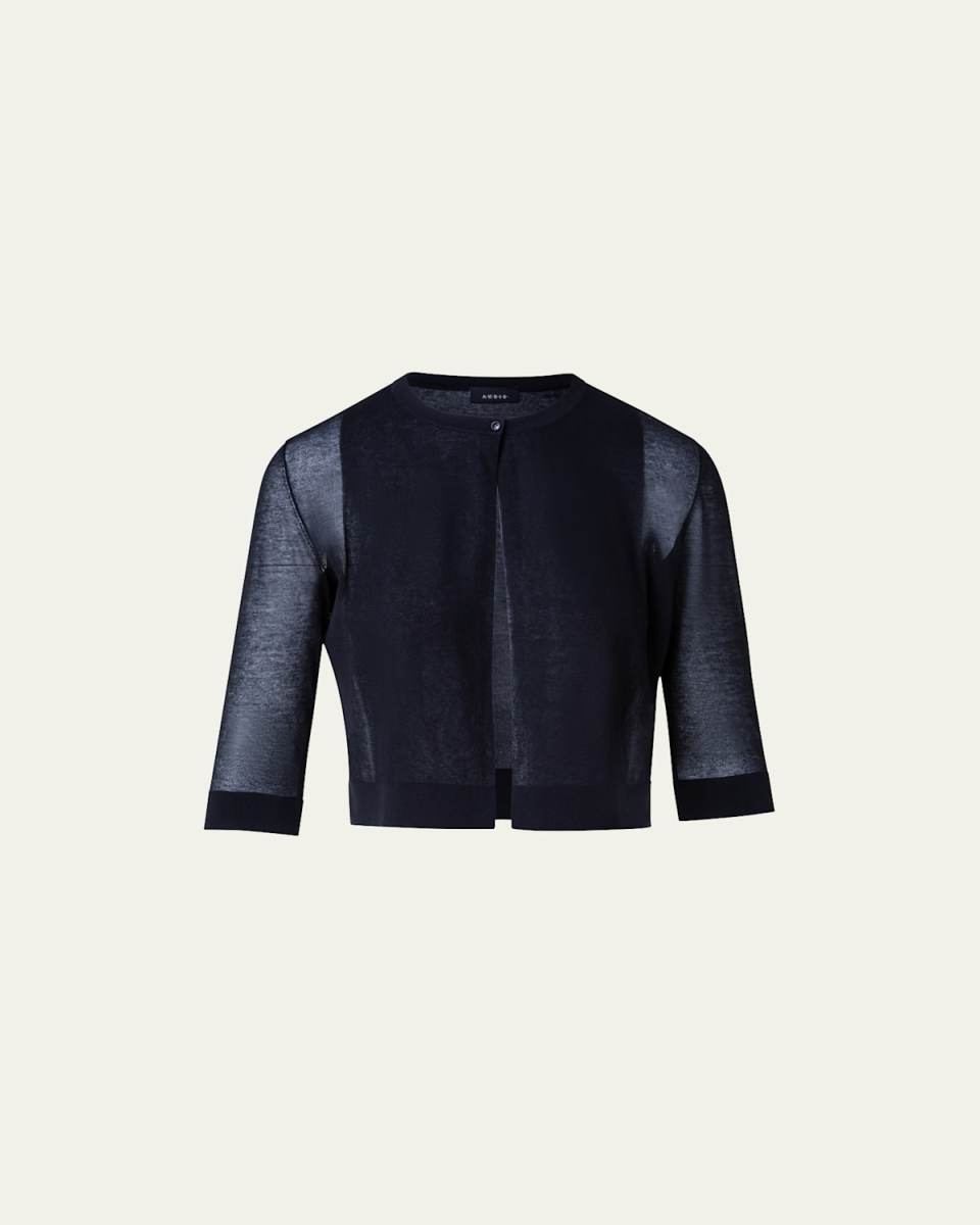 Elbow-Sleeve Knit Cardigan
