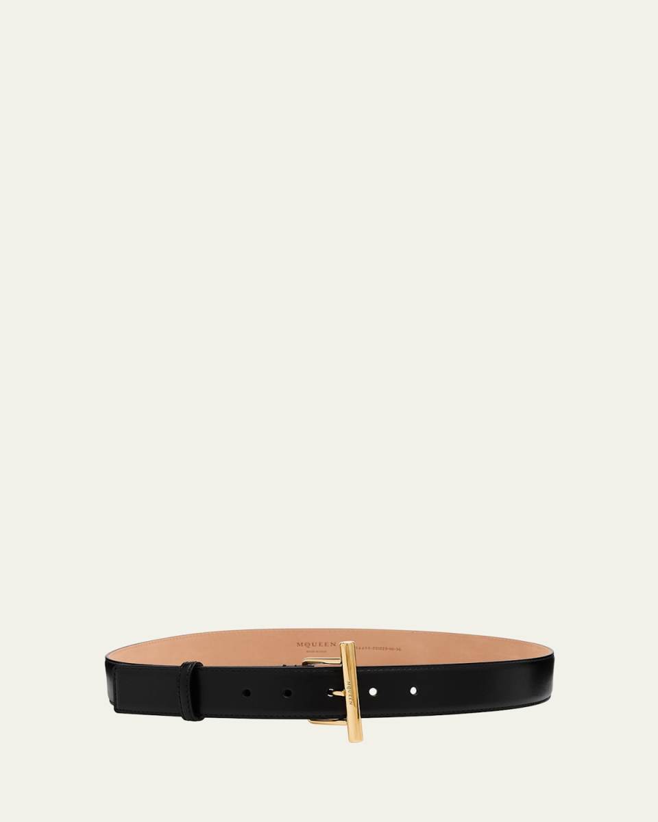 Golden Cross-Bar Leather Sling Belt