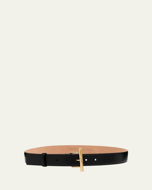 Golden Cross-Bar Leather Sling Belt