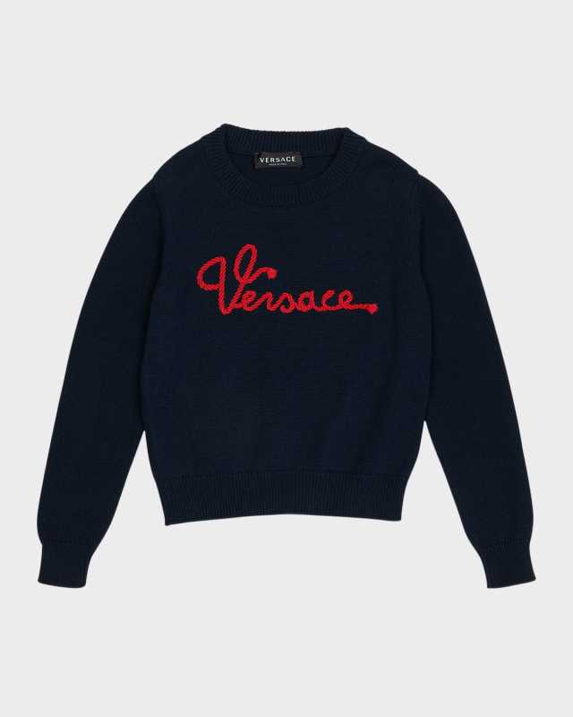 Boy's Marine Logo Cotton Knit Sweater, Size 8-14