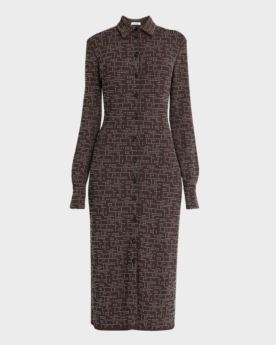 Studded Button Down Midi Viscose Jersey Dress