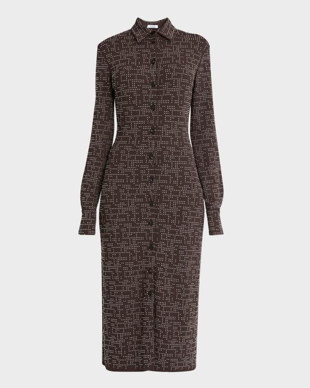 Studded Button Down Midi Viscose Jersey Dress