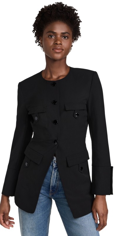 GANNI Light Twill Suiting Fitted Blazer Black