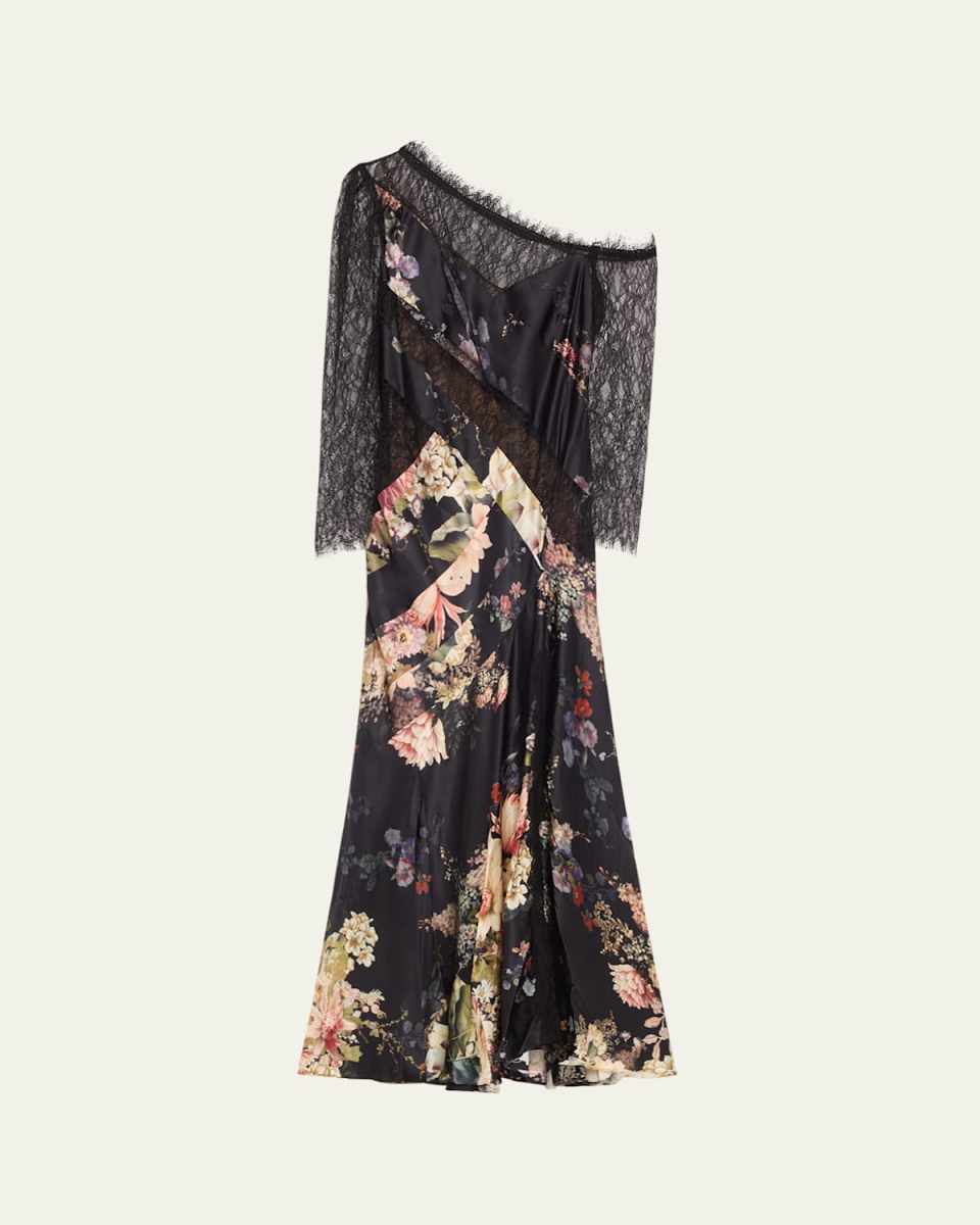 Dynasty Daze Lace Splice One-Shoulder Dress