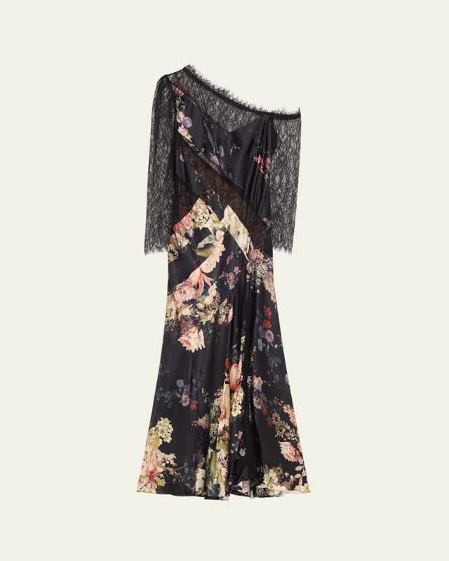 Dynasty Daze Lace Splice One-Shoulder Dress